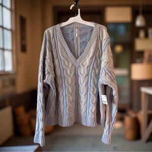 Free People Cable Knit Sweater L Blue – NWT Cozycore comfy